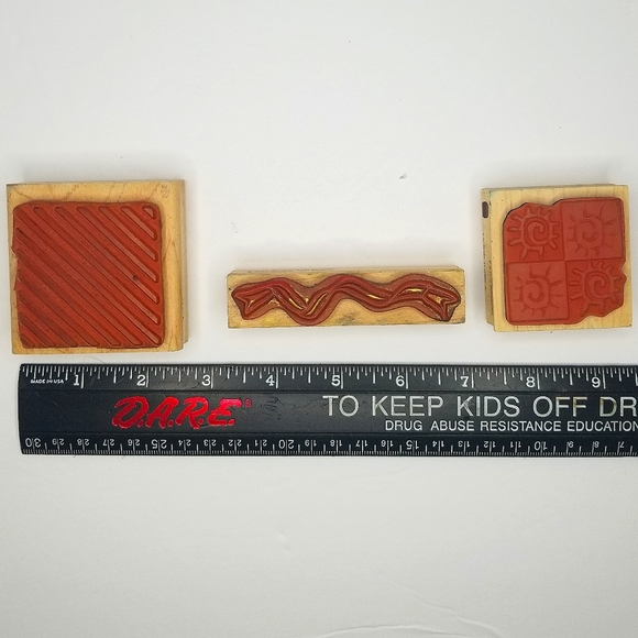 Random Shapes & Objects Wooden Rubber Stamp Set- Vintage Nine Piece - Picture 3 of 7